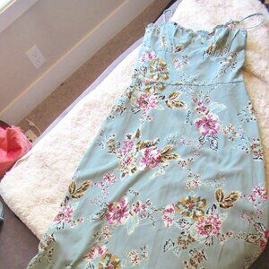 New Blue Flowered Spaghetti Strap Maxi Dress